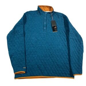 Orvis Quilted Snap-Neck Pullover Mens S Teal Blue Orange Trim Gorpcore Outdoor